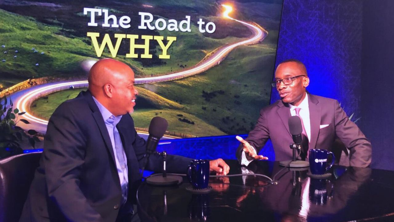 Dr. Michael Thompson speaking or talking in front of the Road to WHY broadcast setup.